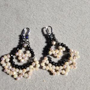 Elegant Black and Cream Beaded Earrings
